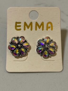 Crystal Flower Stud Earrings - Iridescent Colors